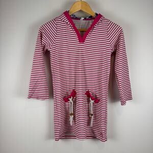Cabana Life Striped Pink and White Hooded Swimsuit Material Coverup ~ 10
